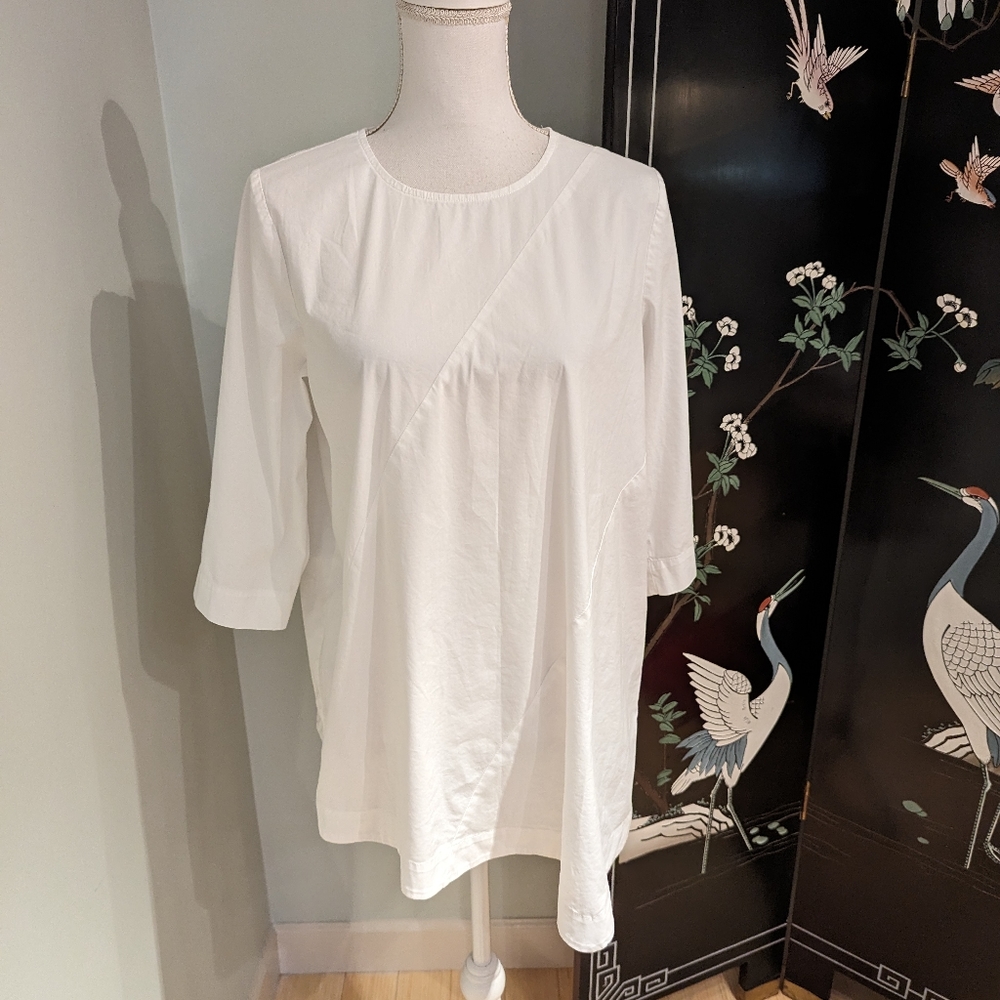 J.Jill Womens Small White Shirt Collection Diagonal Seam Tunic Blouse 3/4SLV 116